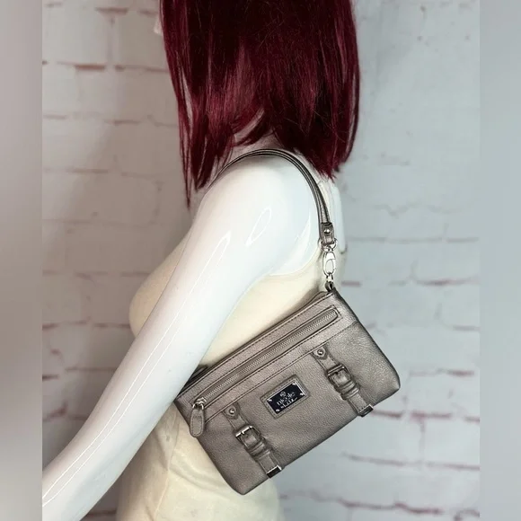 NICOLE MILLER NWT Gunmetal Grey Faux Leather Wristlet Wallet Combo NEW WITH TAGS - Picture 2 of 15